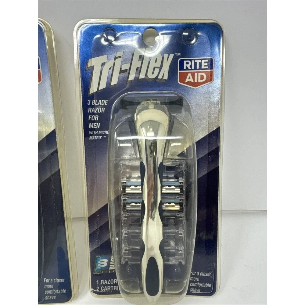 LOT 2 Tri-Flex Rite Aid 3 Blade Razor for Men 1 Razor 2 Cartridges NEW NOS